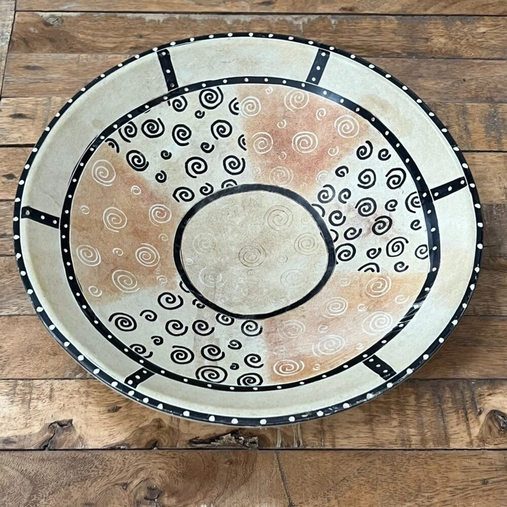Vintage Hand Carved African Soapstone Kisii Bowl Dish Black & Pink Swirl Dotted
